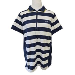 Lauren Ralph Lauren Active Zip Polo 2X Navy White Striped Preppy Nautical Sporty